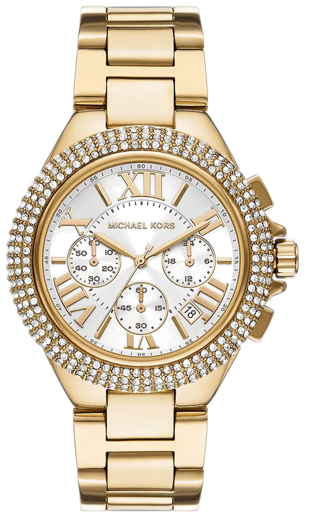 Michael Kors Camille Chronograph White Dial Gold Steel Strap Watch For Women - MK6994