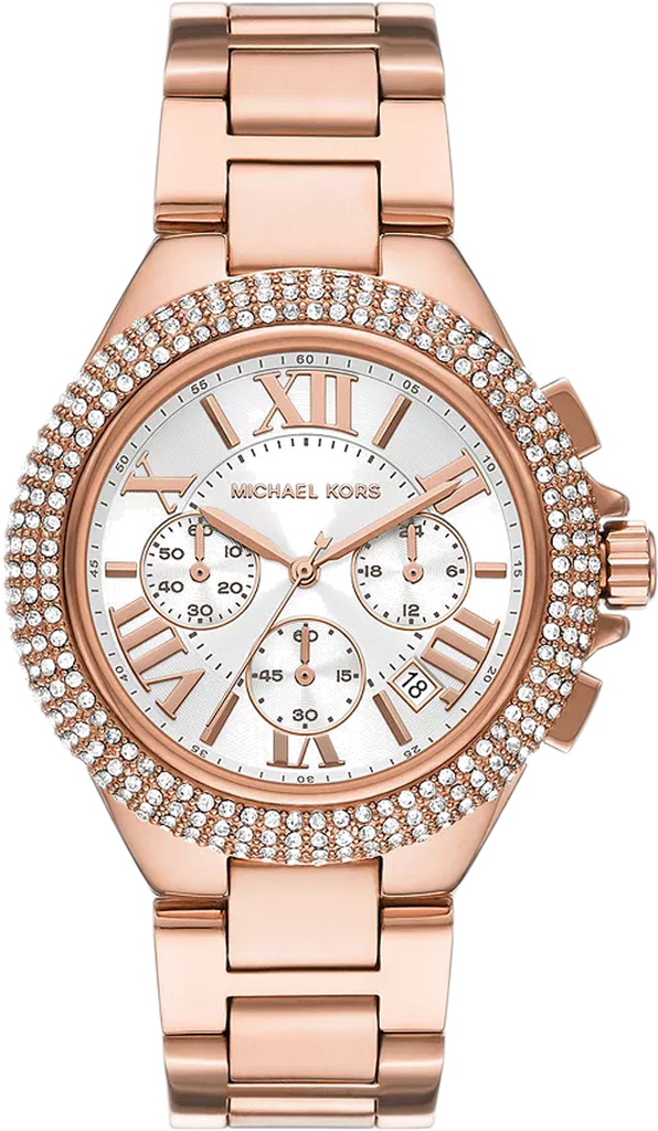 Michael Kors Camille Chronograph White Dial Rose Gold Steel Strap Watch For Women - MK6995