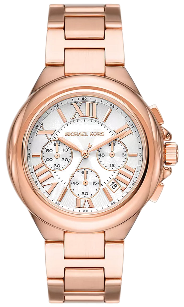 Michael Kors Camille Chronograph White Dial Rose Gold Steel Strap Watch For Women - MK7271