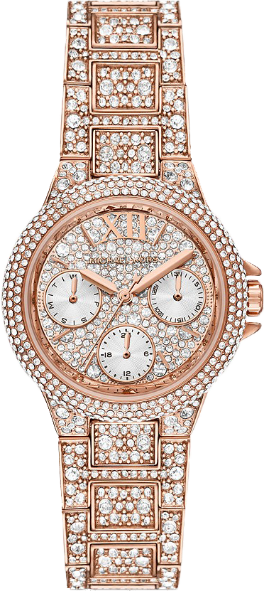 Michael Kors Camille Multifunction Crystals Rose Gold Dial Rose Gold Steel Strap Watch For Women - MK6997