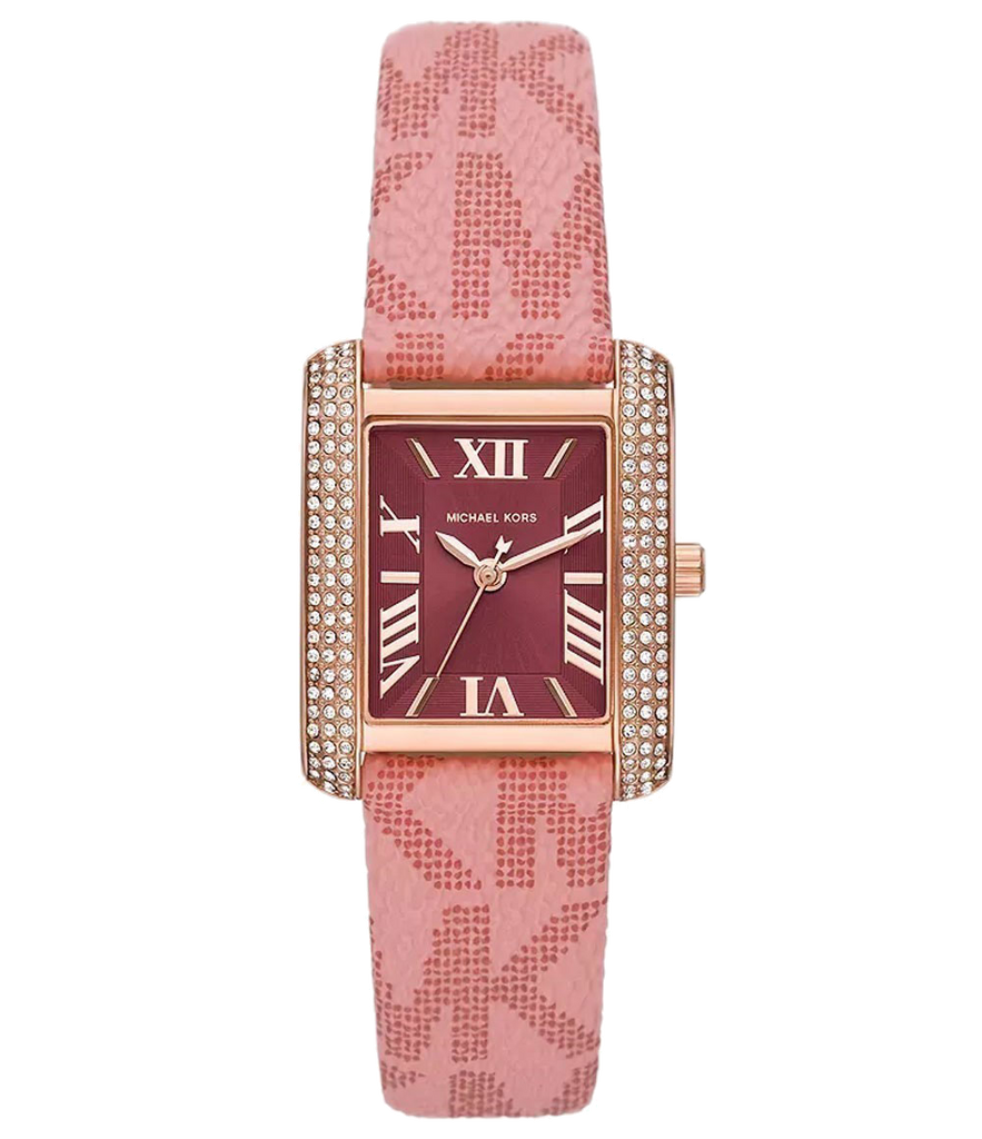 Michael Kors Emery Quartz Diamonds Red Dial Pink Leather Strap Watch For Women - MK2966