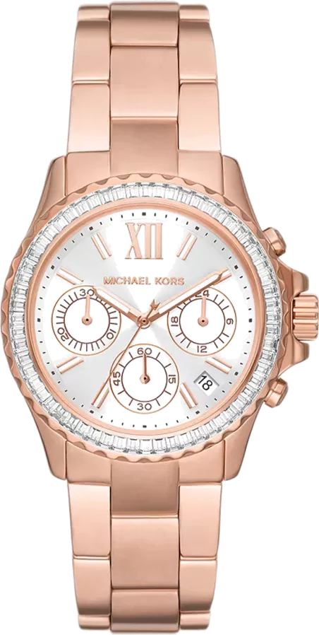 Michael Kors Everest Chronograph Silver Dial Rose Gold Steel Strap Watch For Women - MK7213