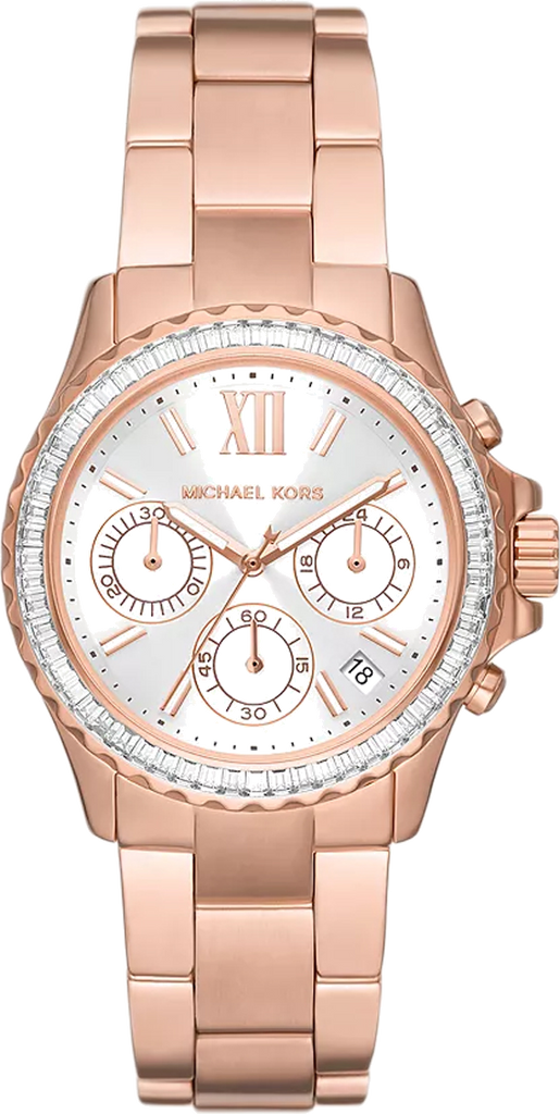 Michael Kors Everest Chronograph Silver Dial Rose Gold Steel Strap Watch For Women - MK7213