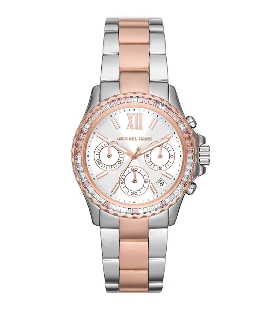 Michael Kors Everest Chronograph White Dial Two Tone Steel Strap Watch For Women - MK7214