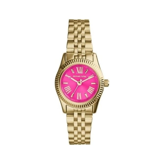 Michael Kors Lexington Quartz Pink Dial Gold Steel Strap Watch For Women - MK3270