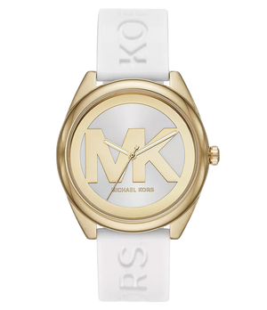 Michael Kors Janelle Three Hand Silver Dial White Rubber Strap Watch For Women - MK7141