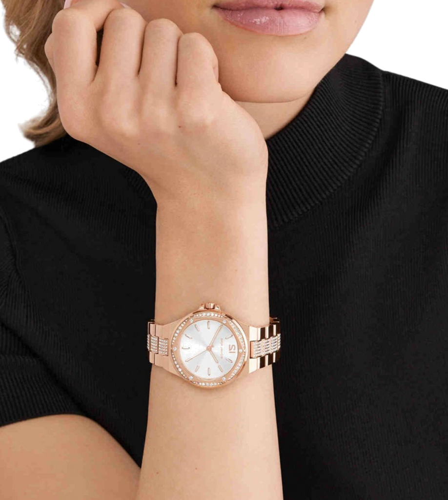 Michael Kors Lennox Three-Hand Silver Dial Rose Gold Steel Strap Watch For Women - MK7362