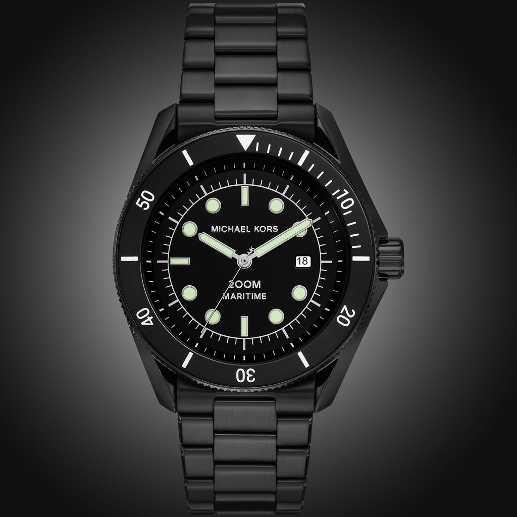 Michael Kors Maritime Three Hand Black Dial Black Steel Strap Watch for Men - MK9181