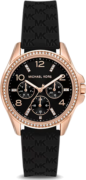 Michael Kors Mini Pilot Black Dial Black Silicone Strap Watch For Women - MK7373