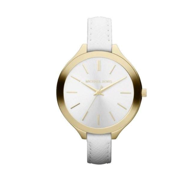 Michael Kors Slim Runway White Dial White Leather Strap Watch For Women - MK2273