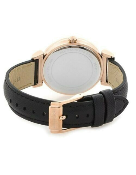 Michael Kors Catlin Rose Gold Crystal Dial Black Leather Strap Watch for Women - MK2376