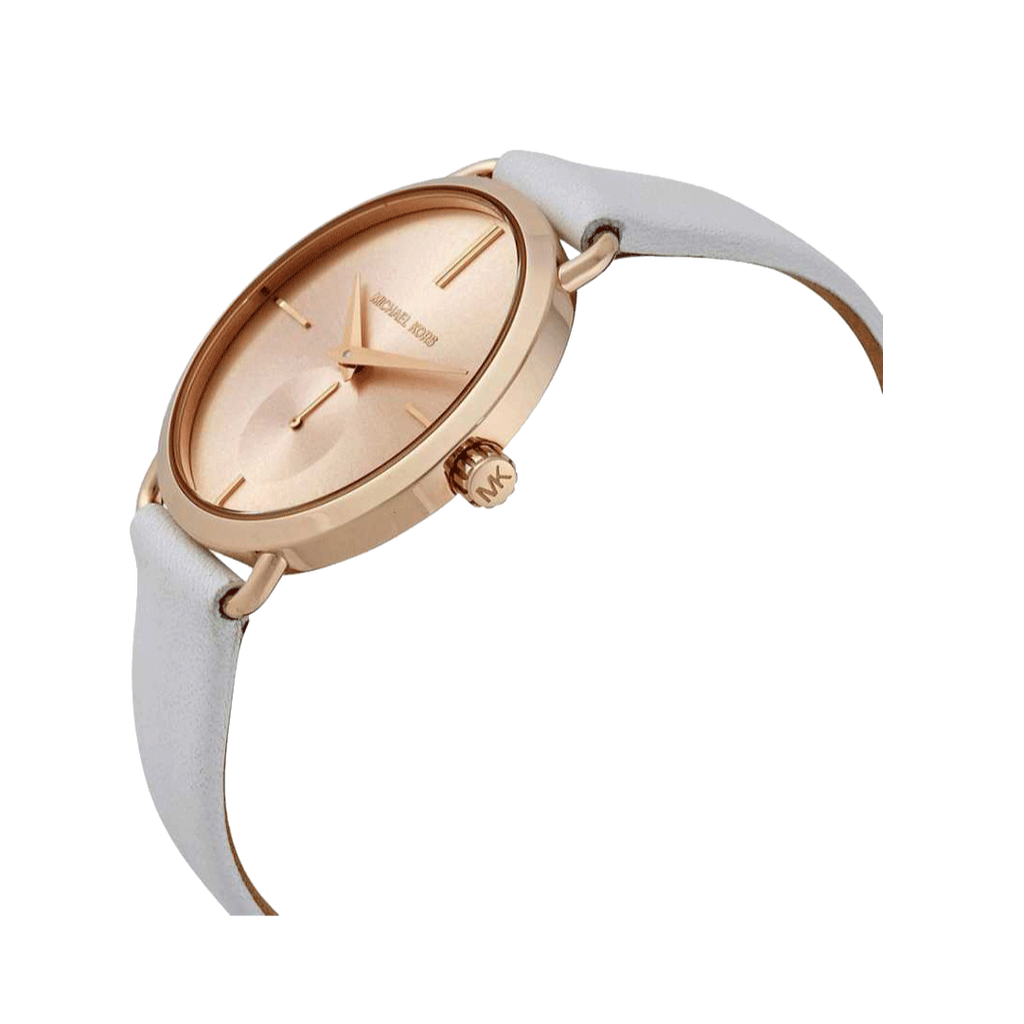 Michael Kors Portia Rose Gold Dial White Leather Strap Watch For Women - MK2660
