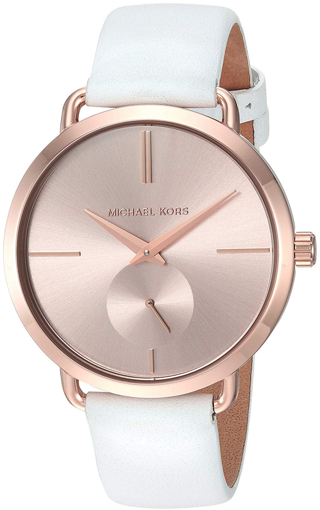 Michael Kors Portia Rose Gold Dial White Leather Strap Watch For Women - MK2660