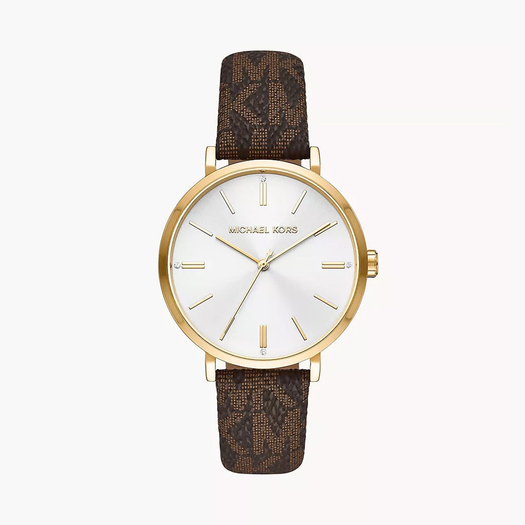 Michael Kors Addyson Three-Hand Silver Dial Brown Leather Strap Watch for Women - MK2945