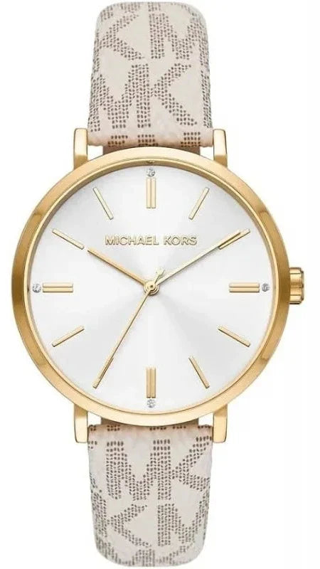 Michael Kors Pyper Analog Silver Dial White Leather Strap Watch for Women - MK2946