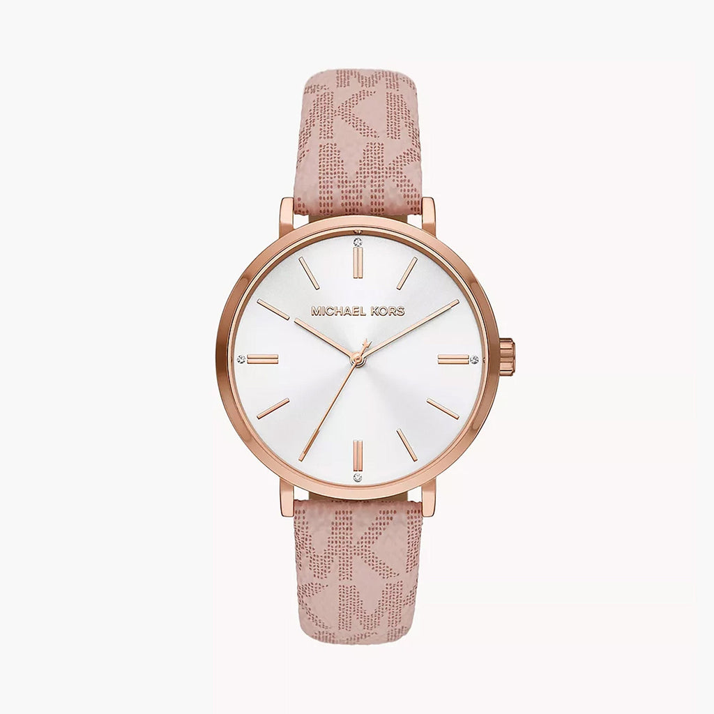 Michael Kors Pyper Quartz Silver Dial Pink Leather Strap Watch for Women - MK2947