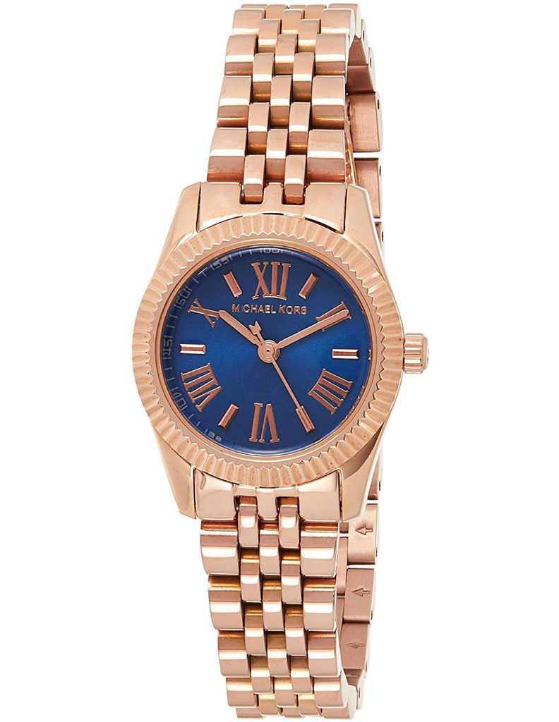 Michael Kors Lexington Quartz Blue Dial Rose Gold Steel Strap Watch For Women - MK3272