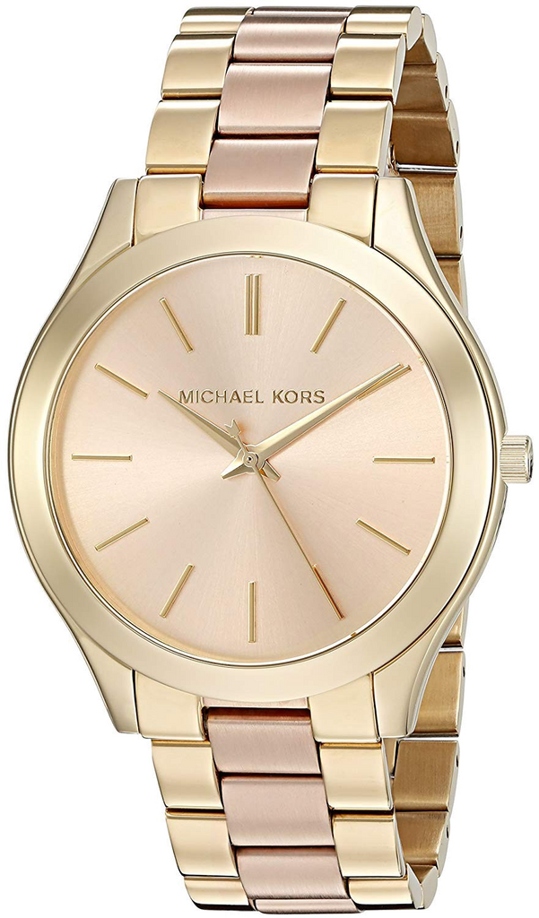 Michael Kors Slim Runway Pink Dial Two Tone Steel Strap Watch for Women - MK3493