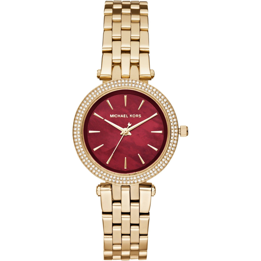 Michael Kors Darci Quartz Mother of Pearl Red Dial Gold Steel Strap Watch For Women - MK3583