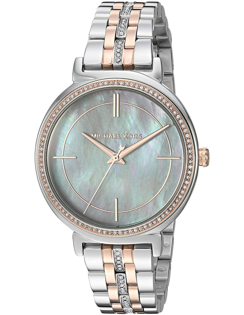 Michael Kors Cinthia Mother of Pearl Grey Dial Two Tone Steel Strap Watch for Women - MK3642