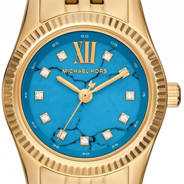Michael Kors Lexington Three Hand Blue Dial Gold Steel Strap Watch for Women - MK4813