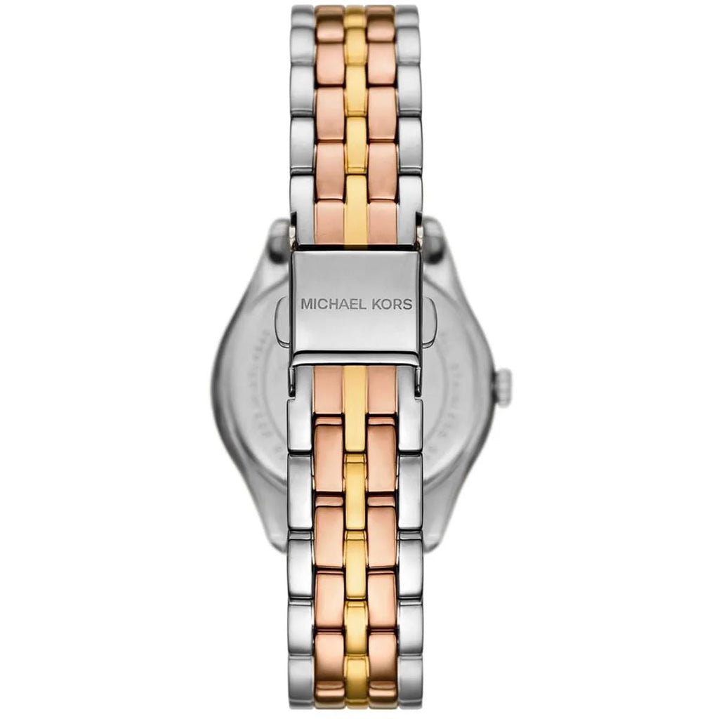 Michael Kors Harlowe Three-Hand Mother of Pearl White Dial Tri Tone Steel Strap Watch for Women - MK4846