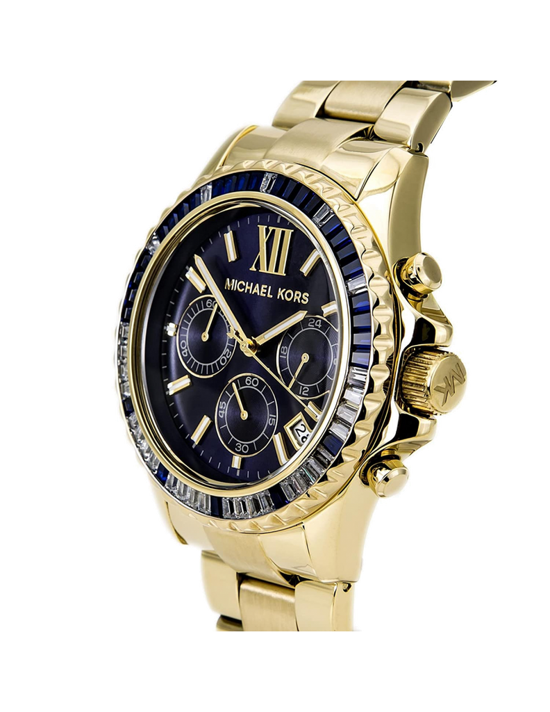 Michael Kors Everest Chronograph Blue Dial Gold Steel Strap Watch for Women - MK5754