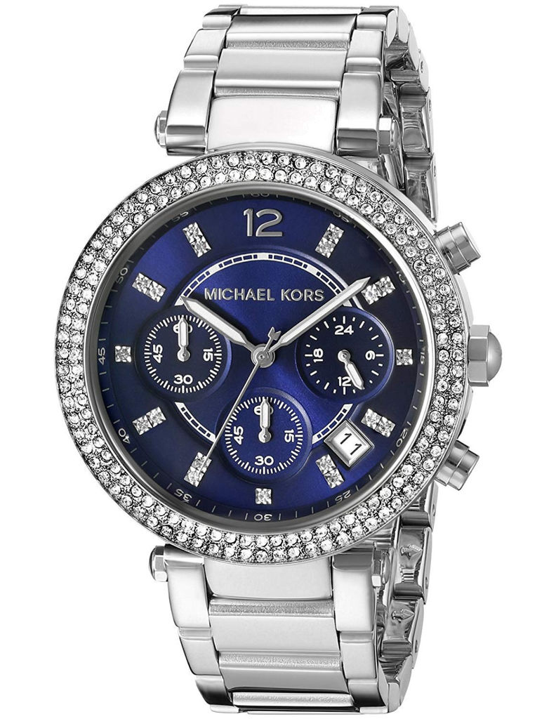 Michael Kors Parker Chronograph Blue Dial Silver Steel Strap Watch for Women - MK6117