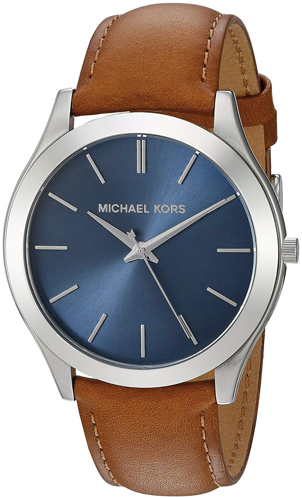 Michael Kors Slim Runway Analog Blue Dial Brown Leather Strap Watch For Men - MK8508