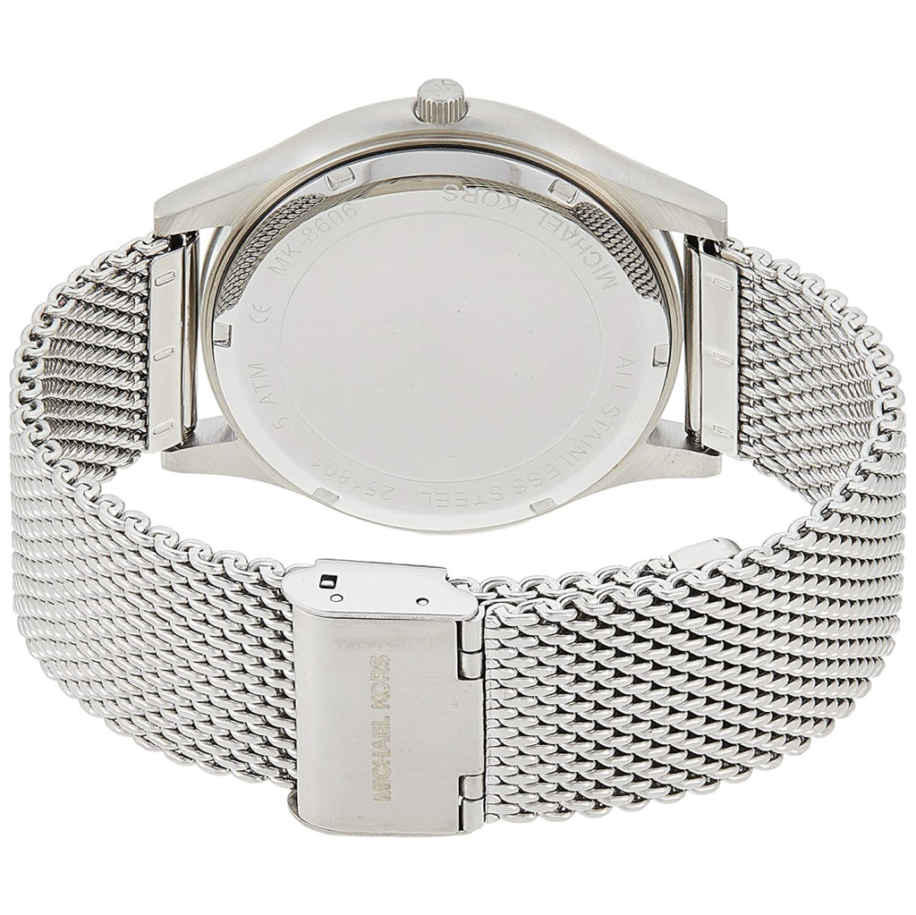Michael Kors Slim Runway Analog Black Dial Silver Mesh Bracelet Watch For Men - MK8606