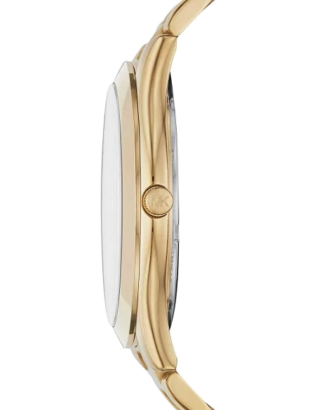 Michael Kors Slim Runway Quartz Black Dial Gold Steel Strap Watch For Men - MK8621