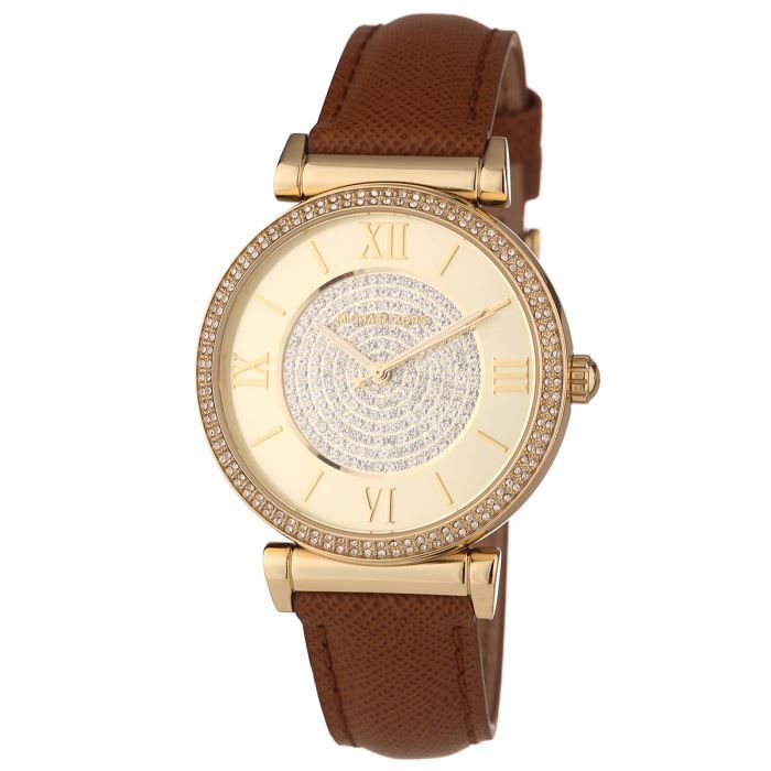 Michael Kors Catlin Champagne Dial Brown Leather Strap Watch for Women - MK2375