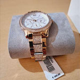 Michael Kors Tibby Chronograph White Dial Rose Gold Steel Strap Watch For Men - MK7293