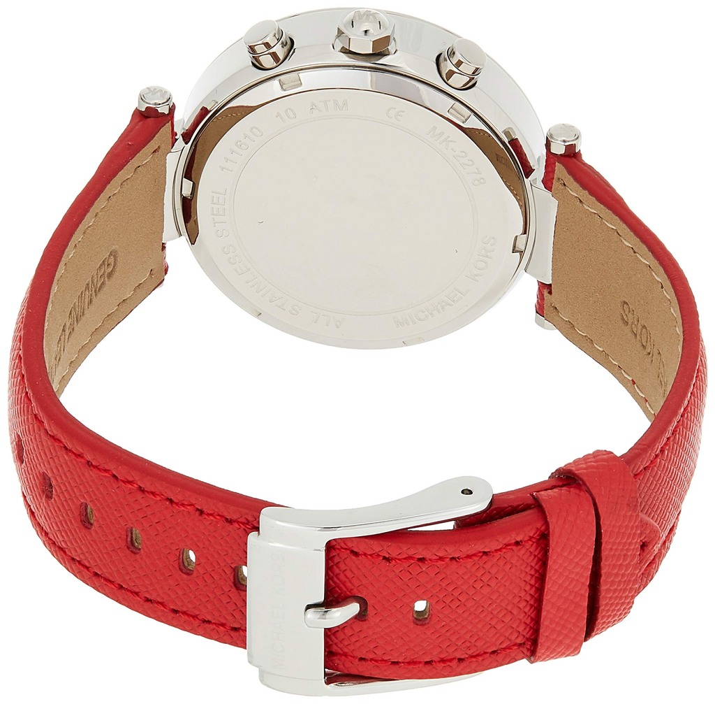Michael Kors Parker Silver Dial Red Leather Strap Watch for Women - MK2278