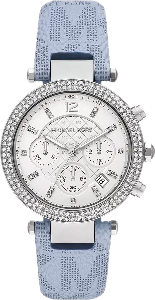 Michael Kors Parker Silver Dial Blue Leather Strap Watch For Women - MK6936