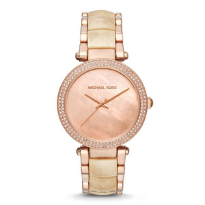 Michael Kors Parker Mother of Pearl Pink Dial Two Tone Steel Strap Watch for Women - MK6492