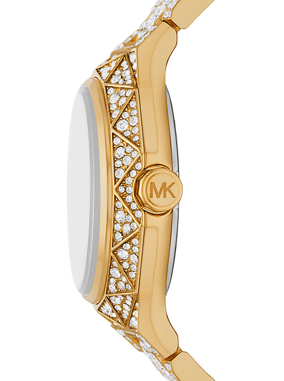 Michael Kors Raquel Three Hand Crystals Gold Dial Gold Steel Strap Watch For Women - MK7398