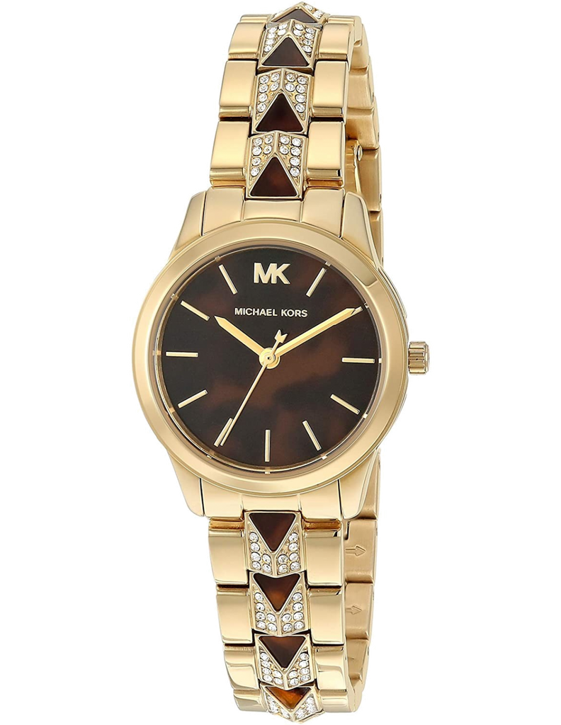 Michael Kors Runway Mercer Analog Brown Dial Gold Steel Strap Watch For Women - MK6855