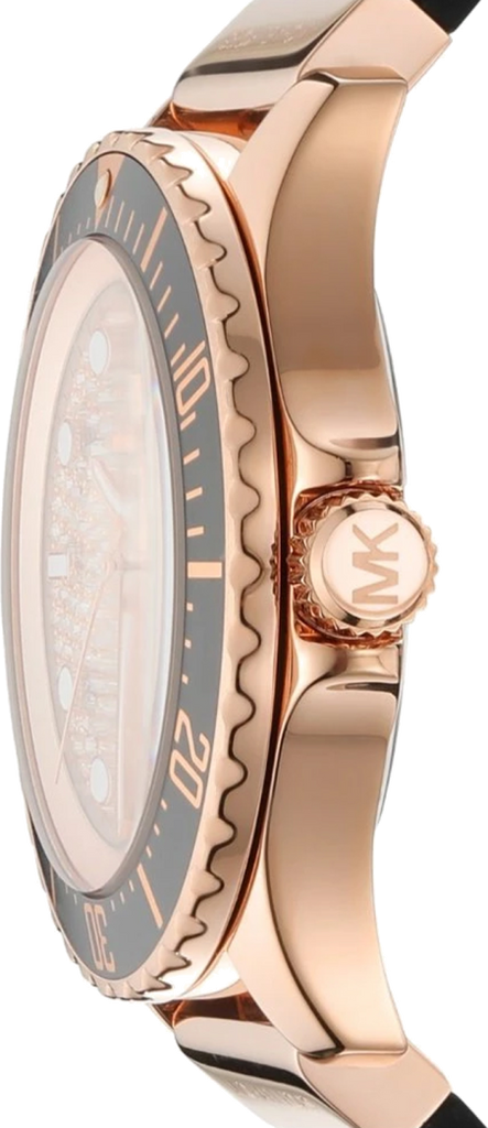 Michael Kors Everest Analog Rose Gold Dial Black Silicone Strap Watch For Women - MK7358