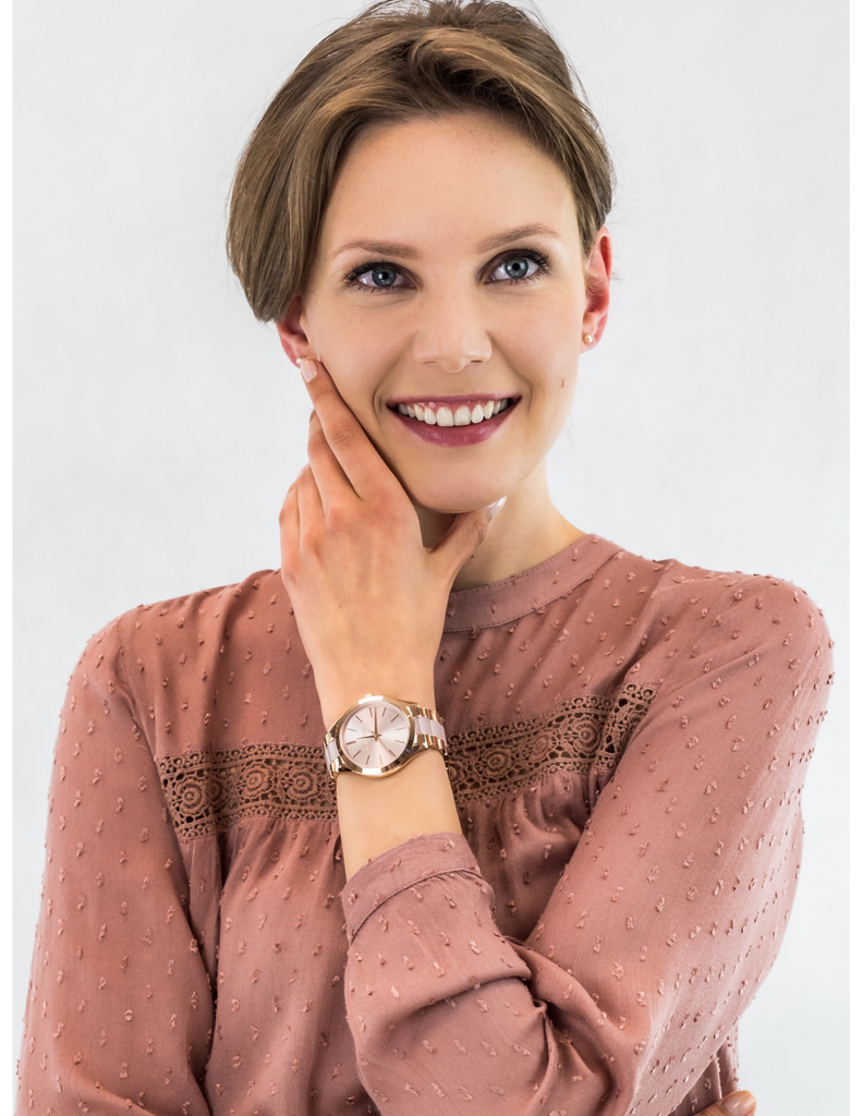 Michael Kors Slim Runway Rose Gold Dial Two Tone Steel Strap Watch for Women - MK4294