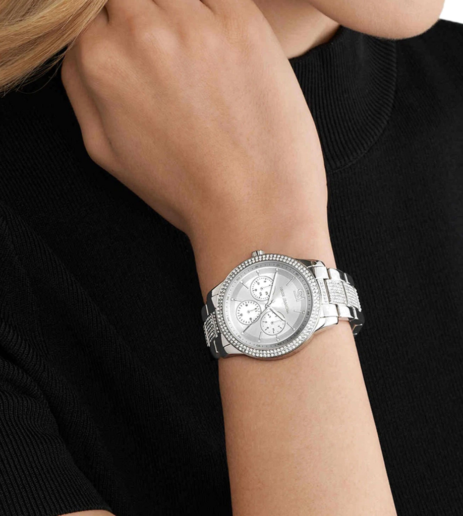 Michael Kors Tibby Chronograph Silver Dial Silver Steel Strap Watch For Women - MK7294