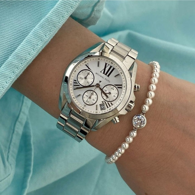 Michael Kors Bradshaw  Chronograph Silver Dial Silver Steel Strap Watch for Women - MK6174