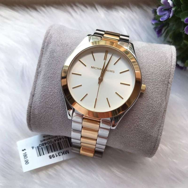 Michael Kors Slim Runway White Dial Two Tone Watch for Women - MK3204B