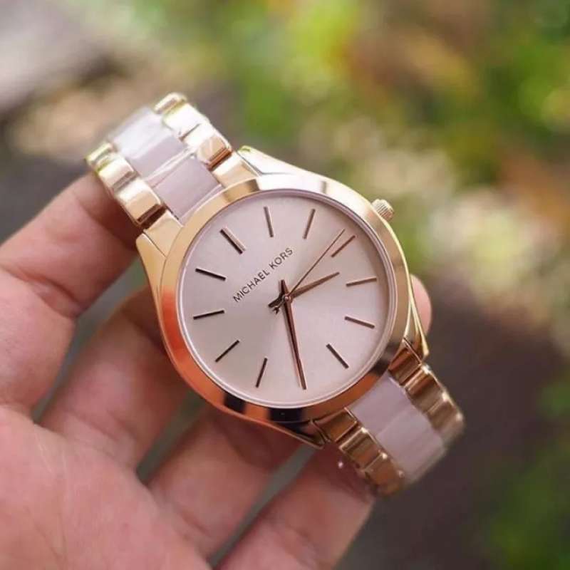 Michael Kors Slim Runway Rose Gold Dial Two Tone Steel Strap Watch for Women - MK4294