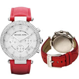 Michael Kors Parker Silver Dial Red Leather Strap Watch for Women - MK2278