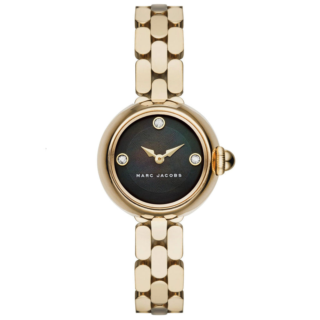 Marc Jacobs Courtney Mother of Pearl Black Dial Gold Steel Strap Watch for Women - MJ3460