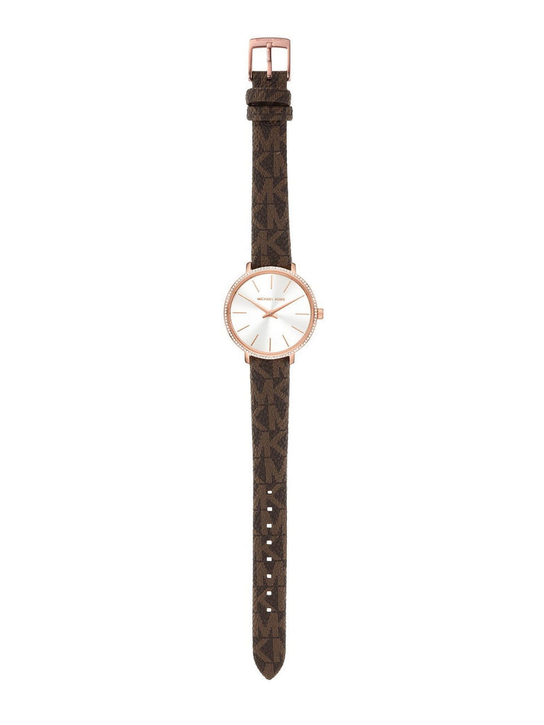 Michael Kors Pyper Quartz Silver Dial Brown Leather Strap Watch for Women - MK1036