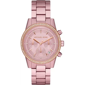 Michael Kors Ritz Chronograph Rose Gold Dial Rose Gold Steel Strap Watch For Women - MK6753