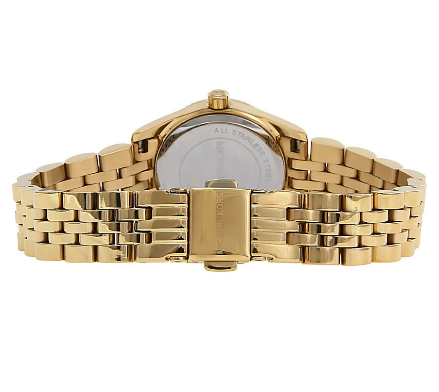 Michael Kors Lexington Quartz Pink Dial Gold Steel Strap Watch For Women - MK3270