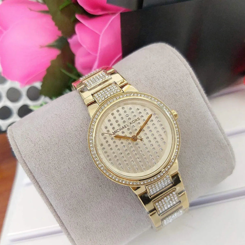Michael Kors Gabbi Crystals Gold Dial Gold Steel Strap Watch For Women - MK3985